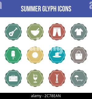 Unique summer vector glyph icon set Stock Vector