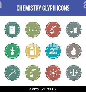 Unique chemistry vector glyph icon set Stock Vector