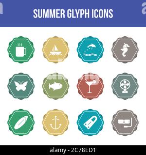 Unique summer vector glyph icon set Stock Vector