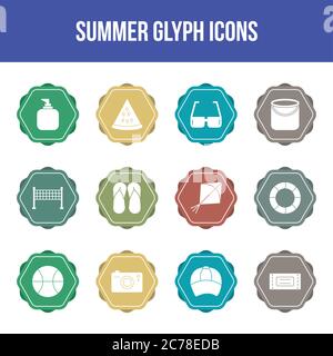 Unique summer vector glyph icon set Stock Vector