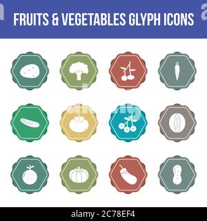 Unique fruits & vegetables vector glyph icon set Stock Vector