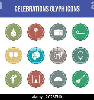 Unique celebration vector glyph icon set Stock Vector