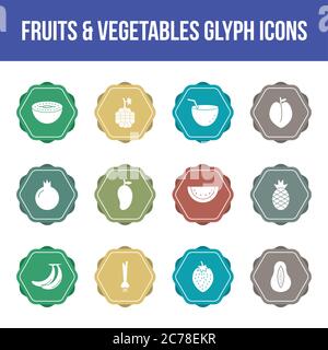 Unique fruits & vegetables vector glyph icon set Stock Vector
