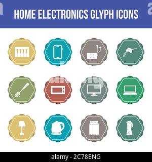 Unique home electronics vector glyph icon set Stock Vector