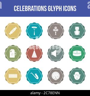Unique celebration vector glyph icon set Stock Vector