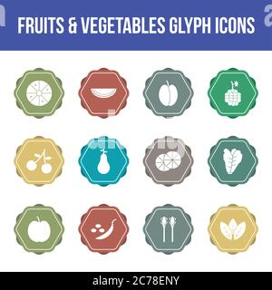 Unique fruits & vegetables vector glyph icon set Stock Vector