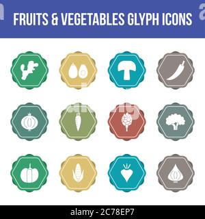 Unique fruits & vegetables vector glyph icon set Stock Vector