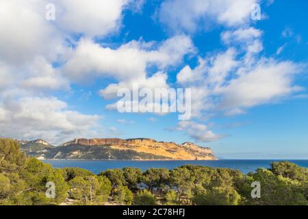 View from the Calanques National Park to Cape Canaille, Cassis, Provence, France, Europe