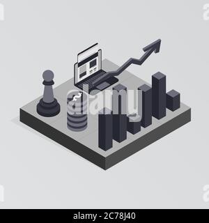 Online Marketing Strategy Illustration With Laptop And Money, Square Composition Stock Vector