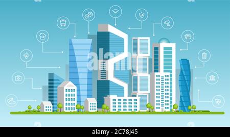 Smart City Concept. Creative Vector Illustration Of Urban Cityscape With Infographic Elements Stock Vector
