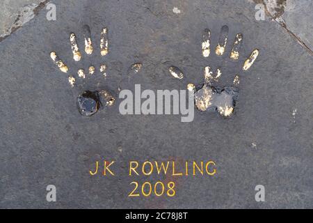 JK Rowling handprints , one of The Edinburgh Award handprints outside City Chambers in Old Town Edinburgh, Scotland, UK. Features handprints from well Stock Photo