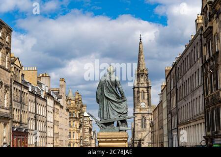 View of Royal Mile in Edinburgh Old Town view statue of Adam Smith , Scotland, UK Stock Photo