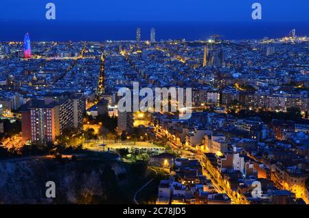 Evening Cityscape from Bunkers del Carmel - Barcelona, Spain Stock Photo