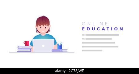 Online education, self learning concept vector illustration. Students are studying with laptop. Stock Photo