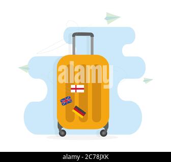 Vector illustration of travel luggage icon with suitcase stickers Stock Vector