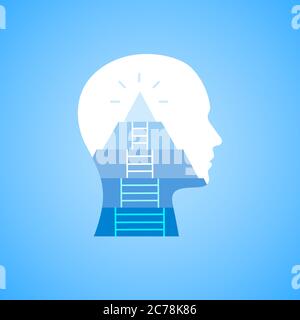 Career Mindset And Self-Growth Illustration With Human Head, Blue Background Stock Vector