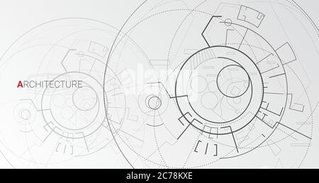 Architectural Schematic Drawing With Abstract Building Plan, Gray Vector Background Stock Vector
