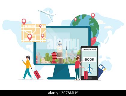 Vector illustration of phone with booking website on screen Stock Vector