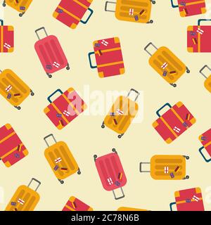 Seamless Travel Pattern With Suitcases Over Beige Background, Vector Illustration Stock Vector