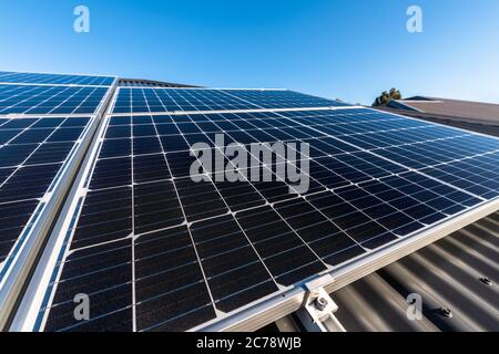 New solar panels installed on house roof in South Australia Stock Photo