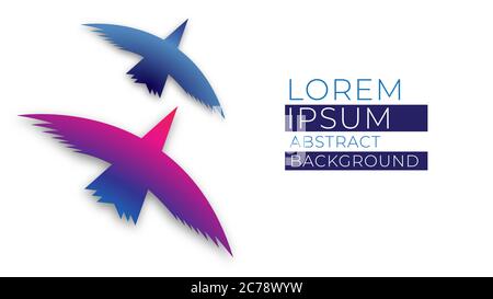 Colorful flying birds shape illustration isolated on white. Abstract Background design template. Blue Magenta Purple Gradation Color Theme Stock Vector