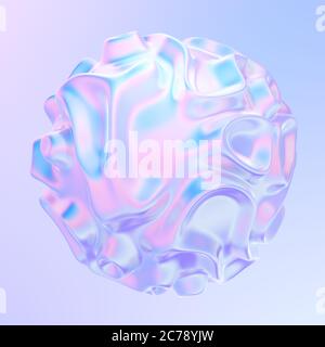 Abstract holographic wavy smooth shape. Morphing fluid blob composition background. Colorful liquid shape with ripples and folds. 3D rendering. Stock Photo