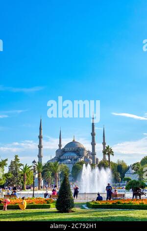 Sultanahmet Park and Sultan Ahmed Mosque aka Blue Mosque on a summers ...