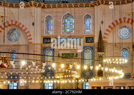 Interior of Suleymaniye Mosque, Istanbul, Turkey Stock Photo