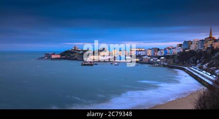 Winter snow at Tenby Harbour Tenby Pembrokeshire Wales Stock Photo