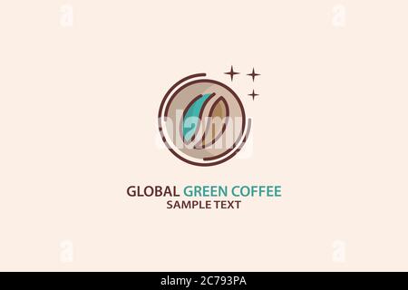 Global Green Coffee Logo Design Concept Template. Stock Vector