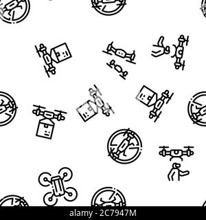 Drone Fly Quadrocopter Seamless Pattern Vector Stock Vector