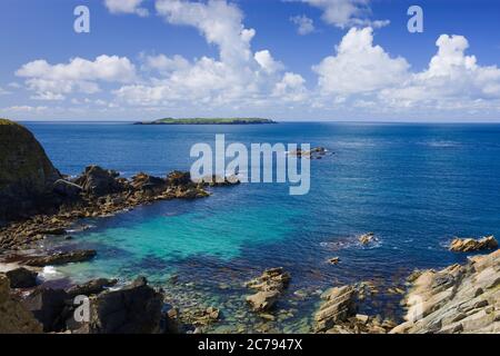 Renny Slip St Martins Haven Nr Marloes Pembrokeshire Wales looking towards Skomer Island Stock Photo