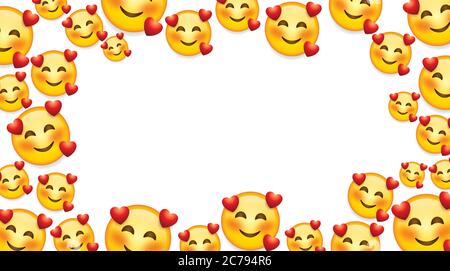 High quality emoticon on white background. Emoji blushing in love with red hearts.Yellow face emoji in love with closed eyes.Emoji wallpaper. Stock Vector