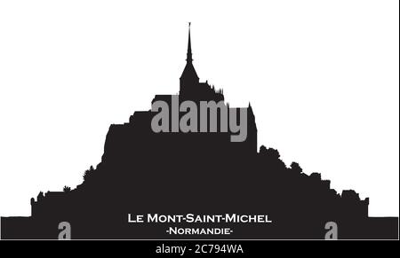 Black skyline silhouette from Mont Saint Michel, France on white background Stock Vector