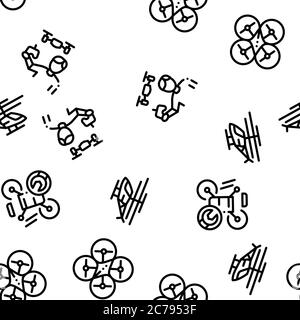 Drone Fly Quadrocopter Seamless Pattern Vector Stock Vector
