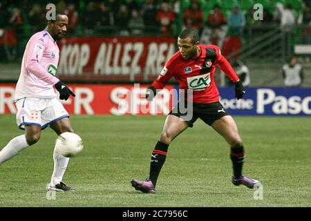 Yacine Brahimi and Sidney Govou during the Coupe de France 2011 - 2012  Stade Rennais - Thonon Les Bains    on February 07 2012 in Rennes  ,  France - Photo Laurent Lairys / DPPI Stock Photo