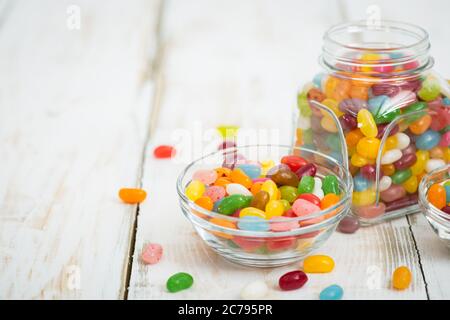 Jelly beans in the glass bow Stock Photo