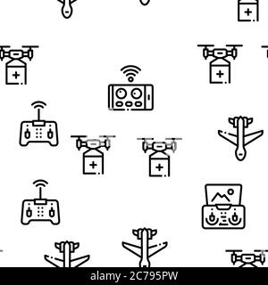 Drone Fly Quadrocopter Seamless Pattern Vector Stock Vector