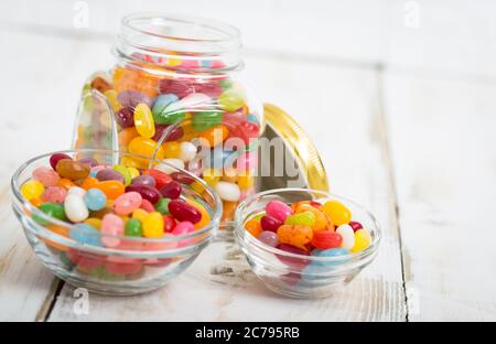 Jelly beans in the glass bow Stock Photo