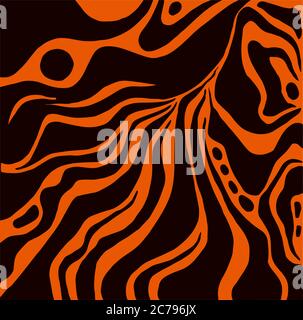 Abstract pattern, ethnic style, stylish background, black color line, isolated on orange background Stock Vector