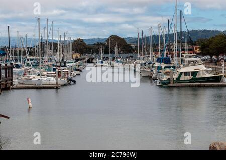 View of boats in Monterey Marina Stock Photo