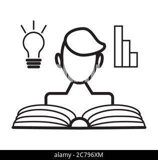 Lecturer icon vector. Business presentation in outline style. Presenter, teacher sign. Remote work, distance education, e-learning illustration for we Stock Vector