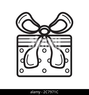 Gift icon vector in simple outline style. Sign of the gift box. The package is tied with a bow. Online donation for illustration. The online store dis Stock Vector