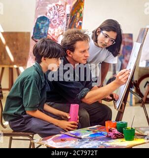 Artist coaching student in painting class in studio Stock Photo - Alamy
