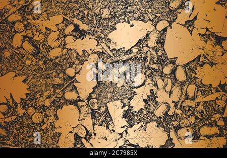 Distressed overlay golden wooden leaf macro texture with streaks. Stock Vector