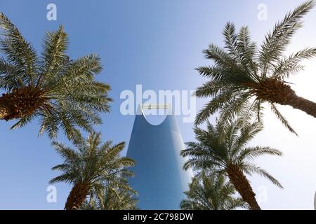 Kingdom tower in Riyadh, Saudi Arabia. Kingdom tower is a business and convention center, shopping mall and one of the main landmarks of Riyadh city Stock Photo