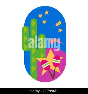 Green cactus Mexico background, vector isolated on white background. Stock Vector