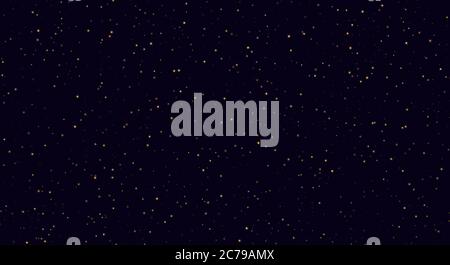 Abstract night sky, yellow sparkles on a dark blue background. Fireflies flying in the darkness. Stock Vector