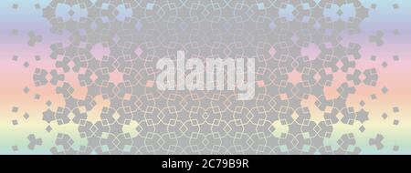 Raibow and grey seamless geometric hologram pattern. Arabian vector background of modern card for invitation, celebration, save the date, poster Stock Vector