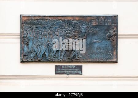 Plaque in memory of the victims of the Hungarian uprising of 1956.  in Exhibition Road, London. Stock Photo